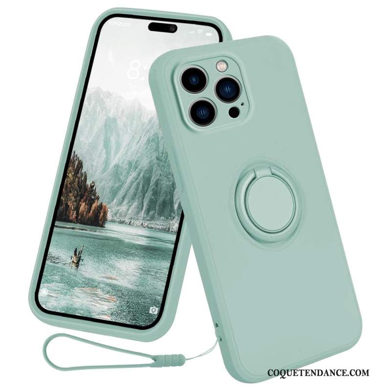 Coque iPhone 16 Pro Max Silicone Liquide Anneau-Support à Lanière