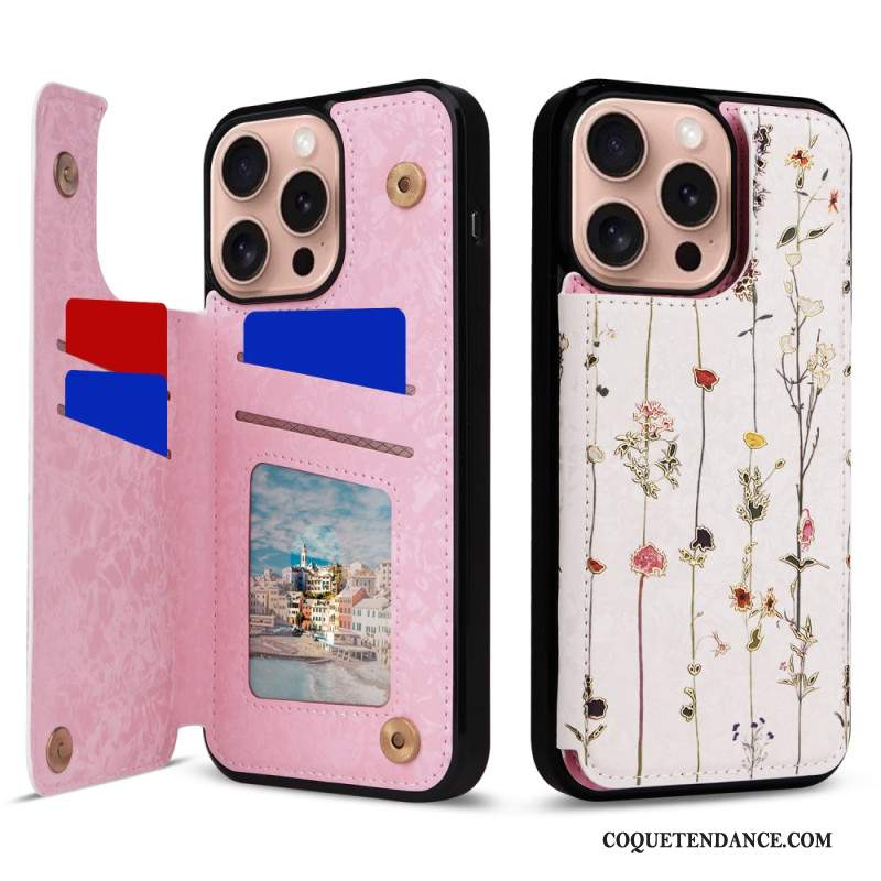 Coque iPhone 16 Pro Porte-Cartes et Protection RFID Florale