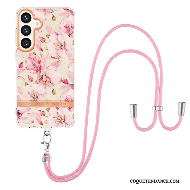 Coque à Cordon Samsung Galaxy S24 Plus 5G Motif Floral