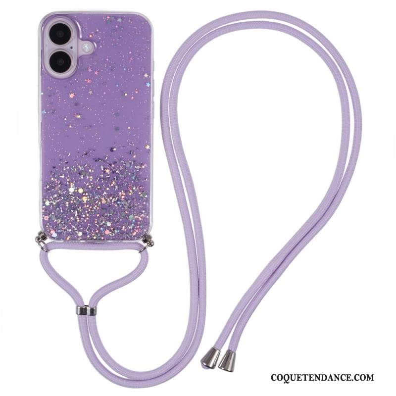 Coque à Cordon iPhone 16 Plus Paillettes