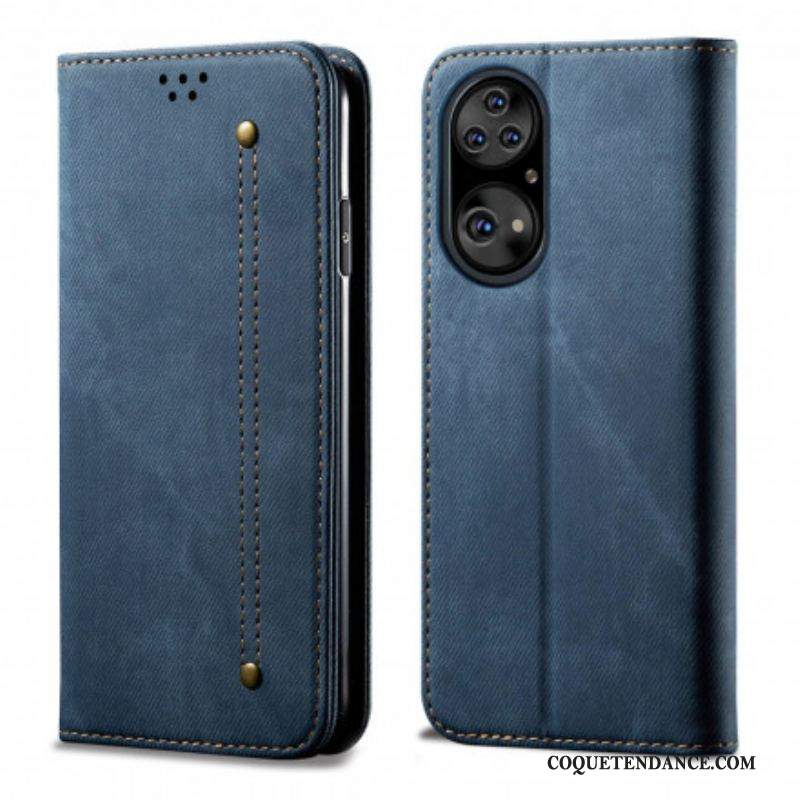 Flip Cover Huawei P50 Pro Simili Cuir Texture Jeans