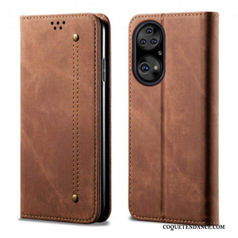 Flip Cover Huawei P50 Pro Simili Cuir Texture Jeans