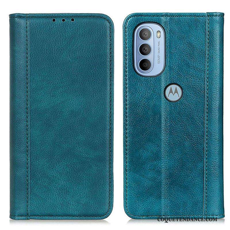 Flip Cover Moto G41 / G31 Cuir Litchi Fendu Élégance