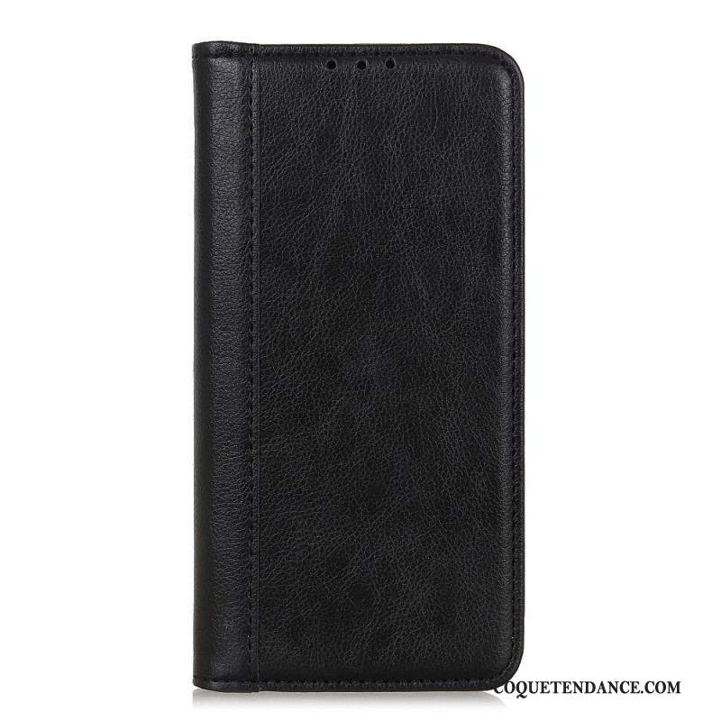 Flip Cover Samsung Galaxy A13 5G / A04s Cuir Litchi Fendu Élégance