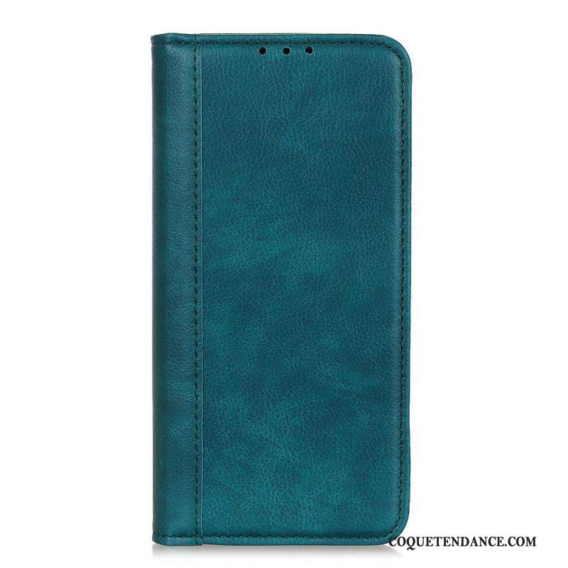 Flip Cover Samsung Galaxy A13 5G / A04s Cuir Litchi Fendu Élégance