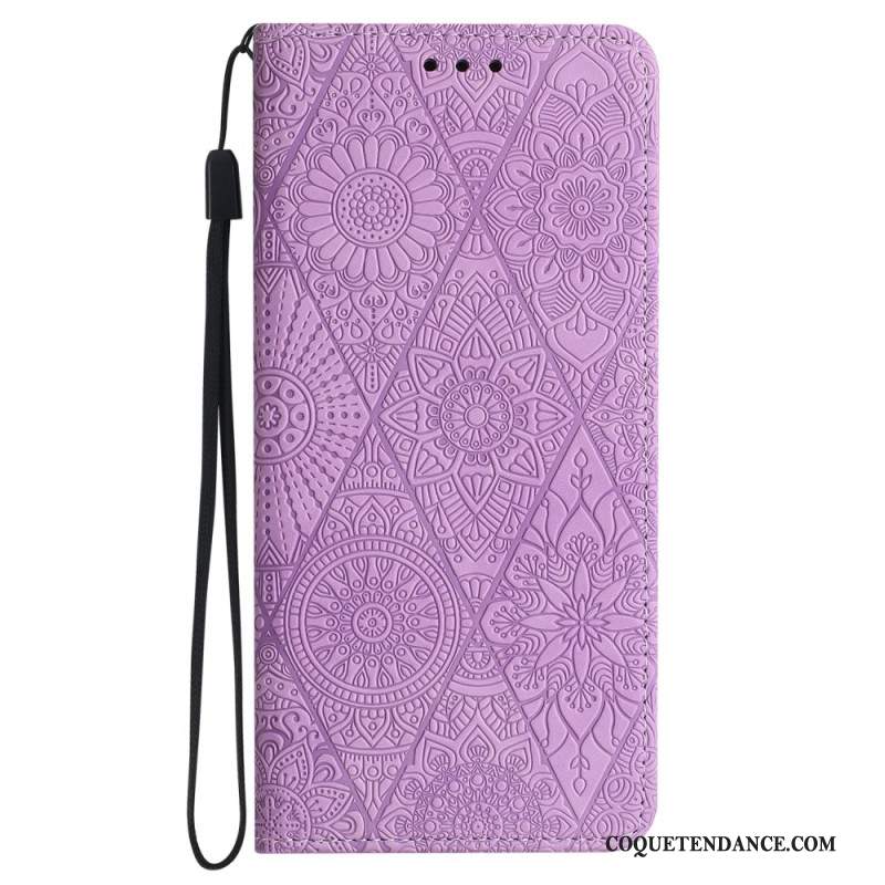 Flip Cover Samsung Galaxy A15 5G Patchwork à Lanière