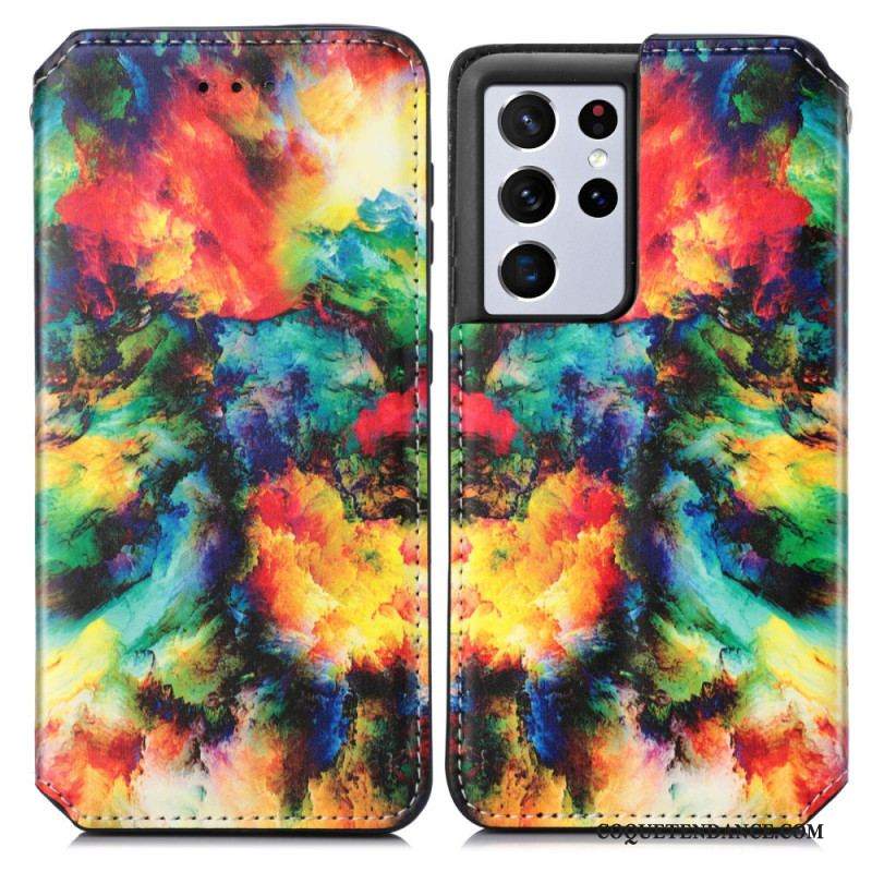 Flip Cover Samsung Galaxy S21 Ultra 5G Motif Coloré Surprenant