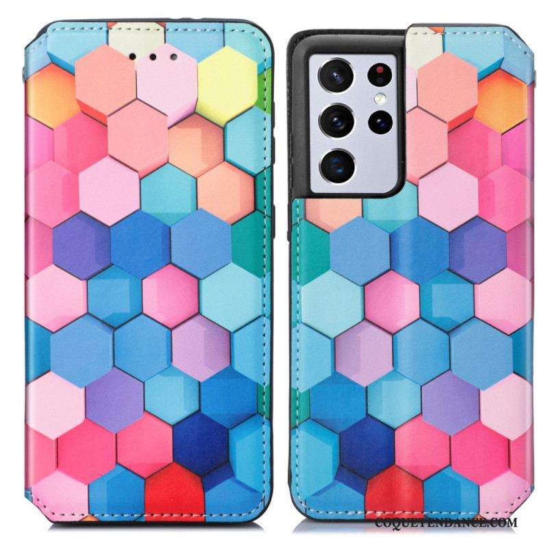 Flip Cover Samsung Galaxy S21 Ultra 5G Motif Coloré Surprenant