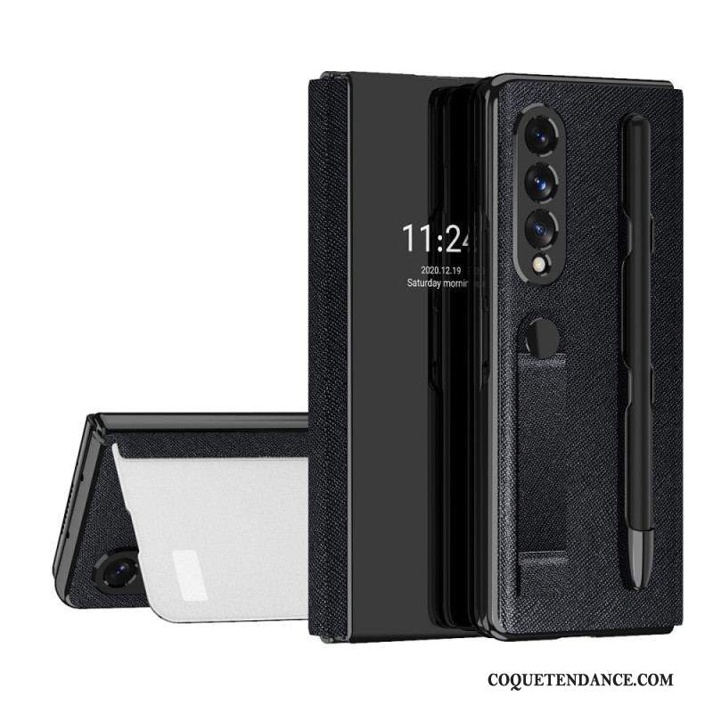 Flip Cover Samsung Galaxy Z Fold 3 5G Miroir Porte-Stylet et Sangle