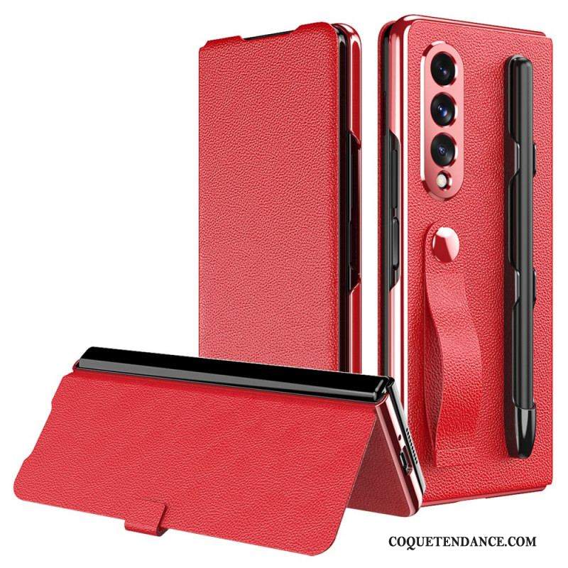 Flip Cover Samsung Galaxy Z Fold 3 5G Style Cuir Litchi Porte-Stylet et Sangle