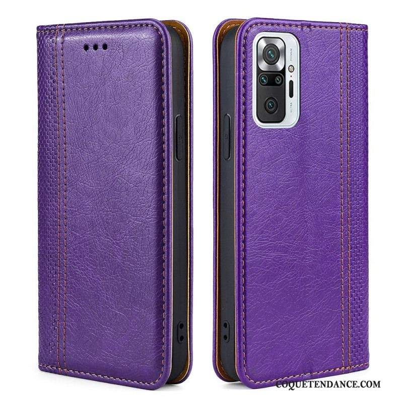 Flip Cover Xiaomi Redmi Note 10 Pro Cuir Litchi Fendu Coutures