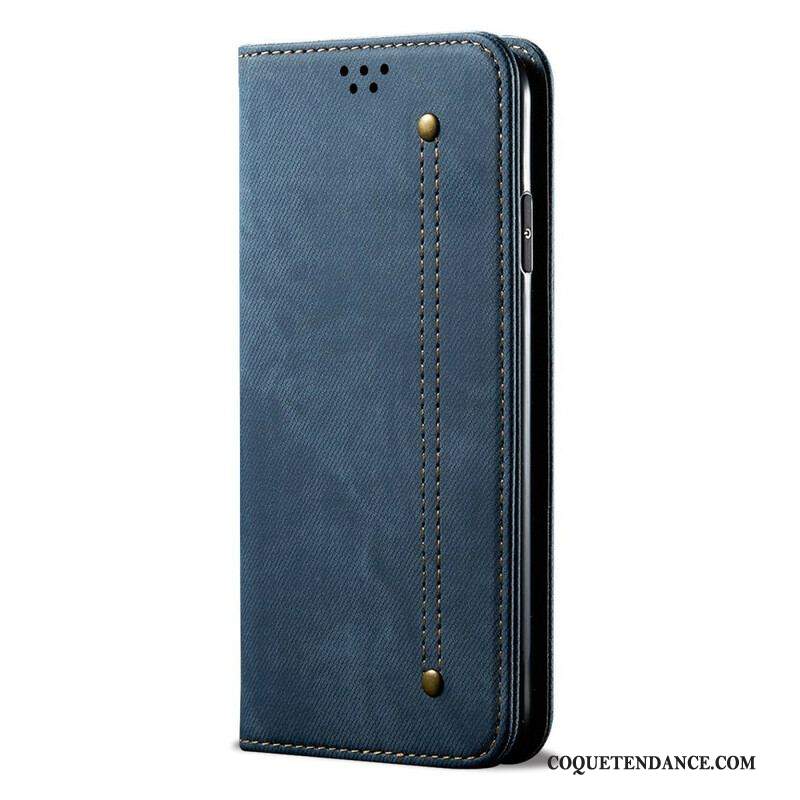 Flip Cover iPhone 13 Mini Simili Cuir Texture Jeans