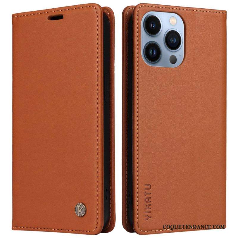 Flip Cover iPhone 13 Pro Style Cuir Rivet YIKATU