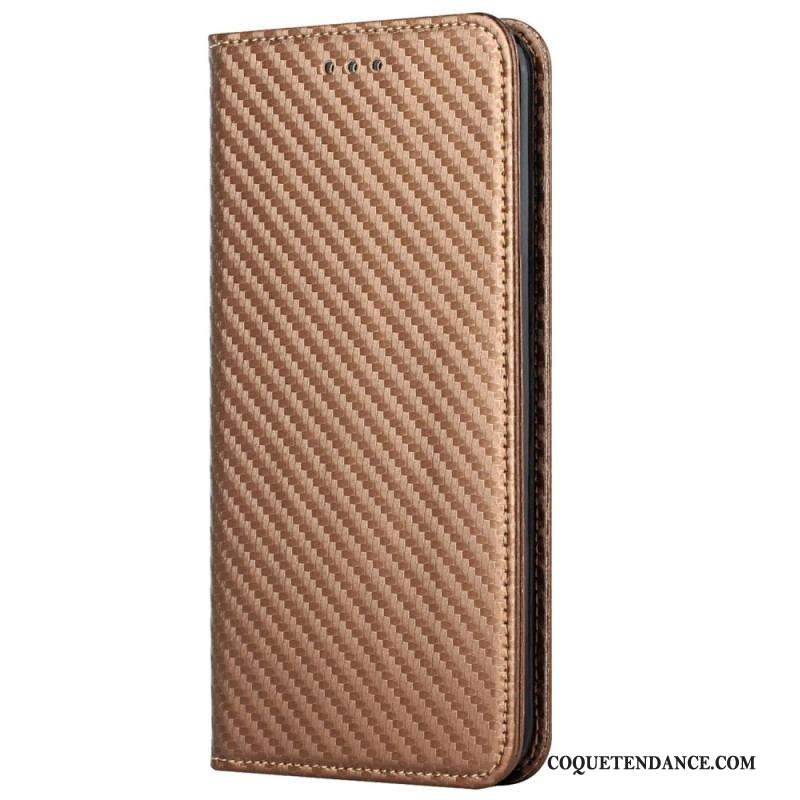 Flip Cover iPhone 14 Plus Fibre Carbone avec Lanière