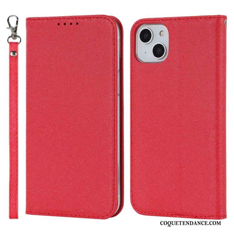 Flip Cover iPhone 14 Plus Style Cuir Douceur avec Lanière