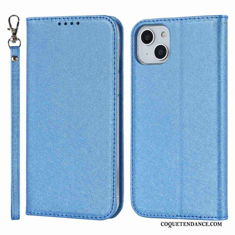 Flip Cover iPhone 14 Plus Style Cuir Douceur avec Lanière