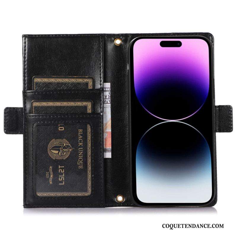 Flip Cover iPhone 14 Pro Max Pochette Frontale et Lanière