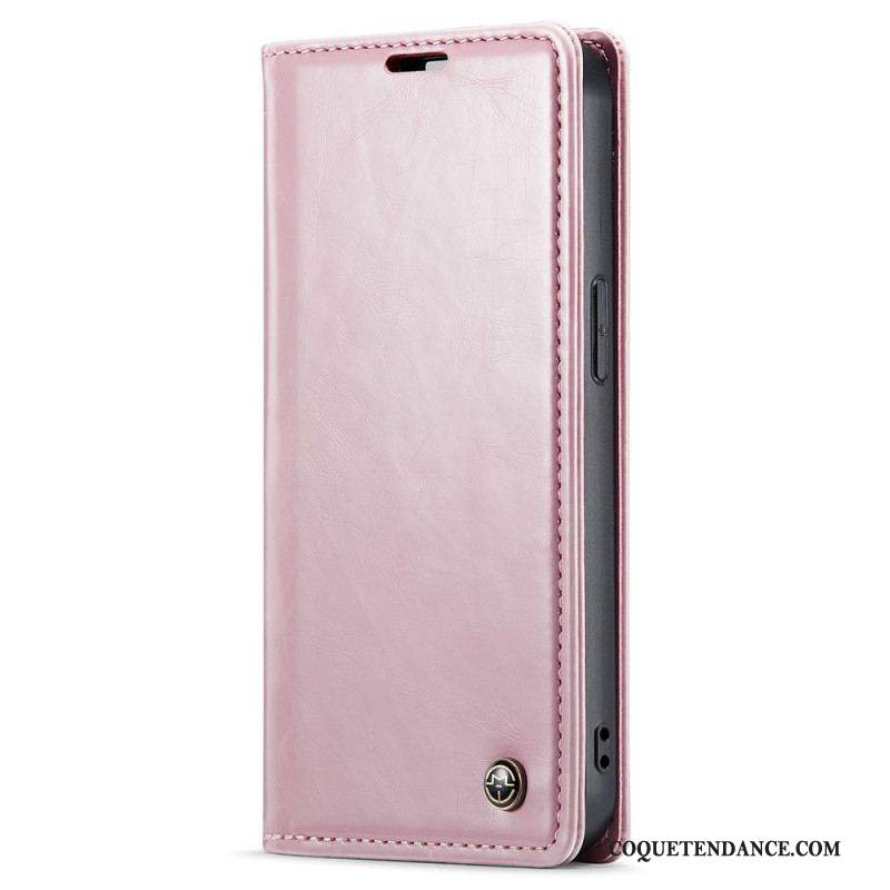 Flip Cover iPhone 15 Plus Simili Cuir Ciré CASEME