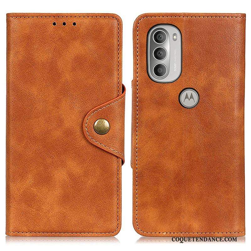 Housse Moto G51 5G Simili Cuir Vintage et Bouton