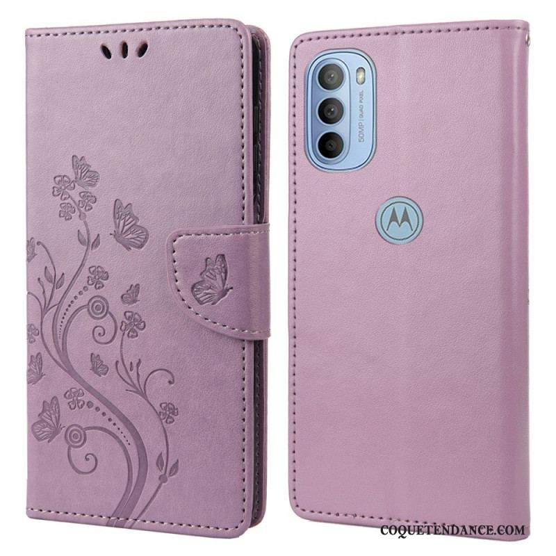 Housse Moto G51 5G Splendides Papillons à Lanière