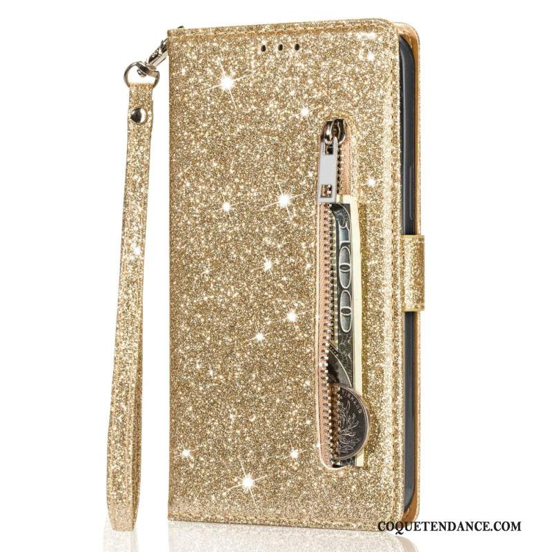 Housse Samsung Galaxy A55 5G Porte-Monnaie Paillettes à Lanière