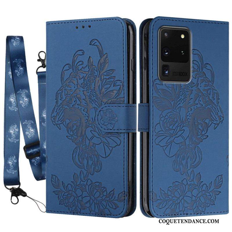 Housse Samsung Galaxy S20 Ultra Tigre Baroque à Lanière