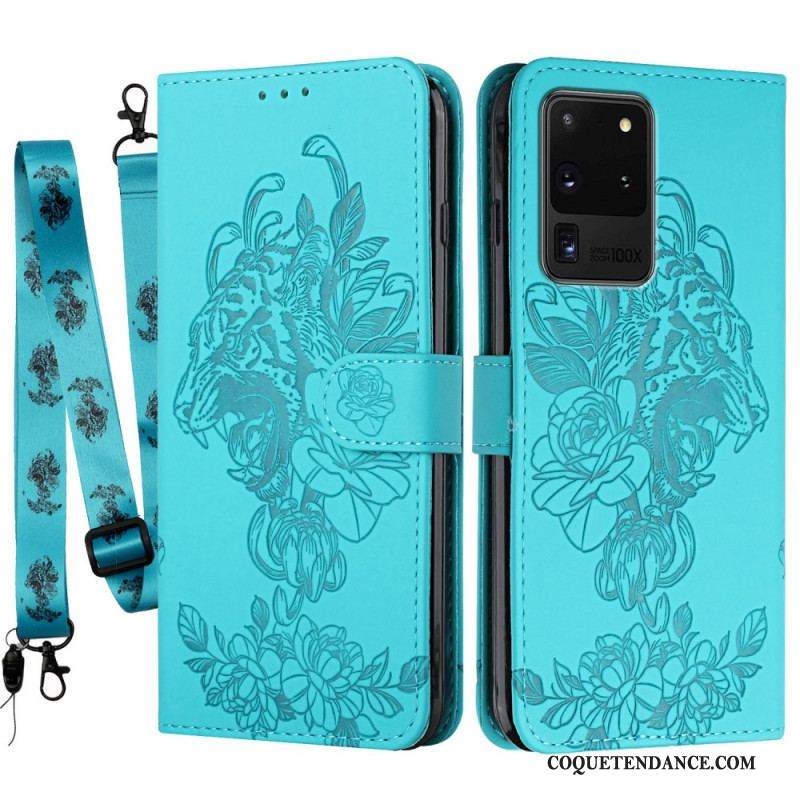 Housse Samsung Galaxy S20 Ultra Tigre Baroque à Lanière