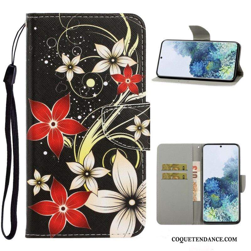 Housse Samsung Galaxy S21 5G Fleurs Colorées à Lanière