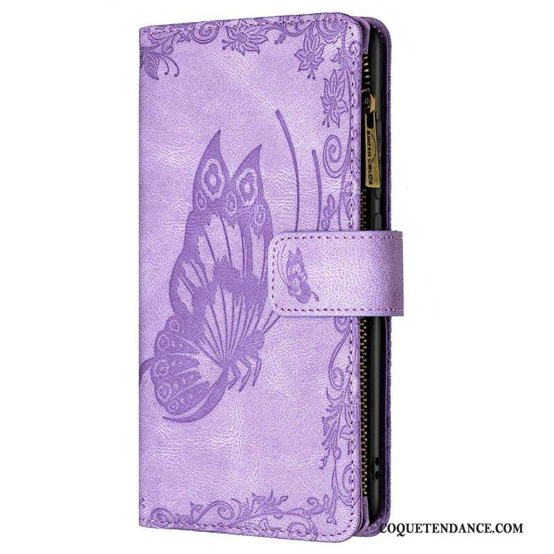 Housse Samsung Galaxy S21 FE Papillon Baroque Poche Zippée