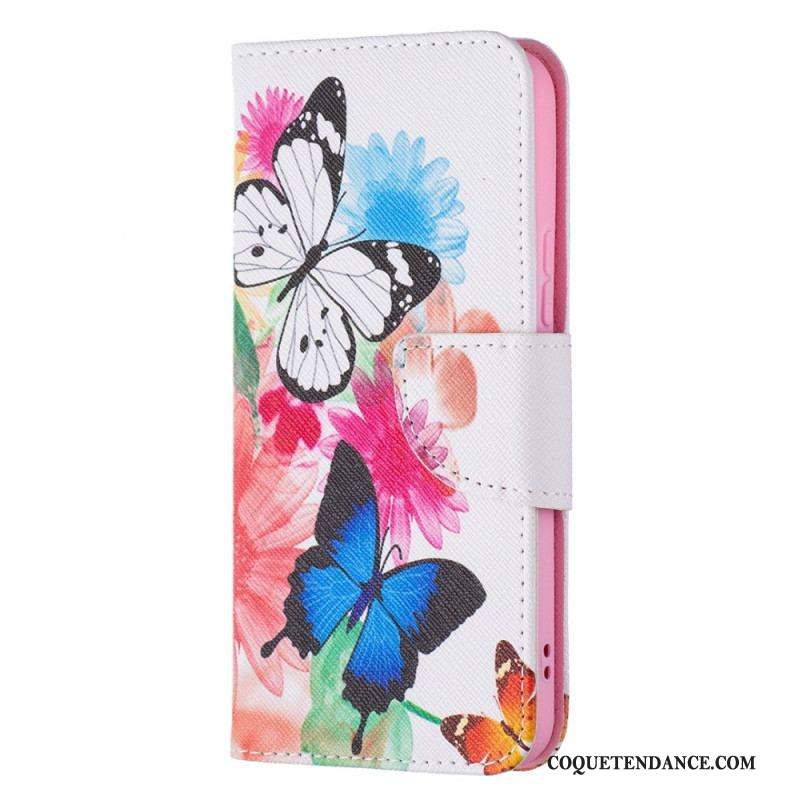 Housse Samsung Galaxy S22 5G Papillons et Fleurs Peints