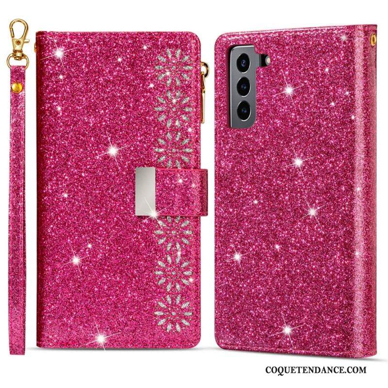 Housse Samsung Galaxy S22 Plus 5G Paillettes Portefeuille Zip