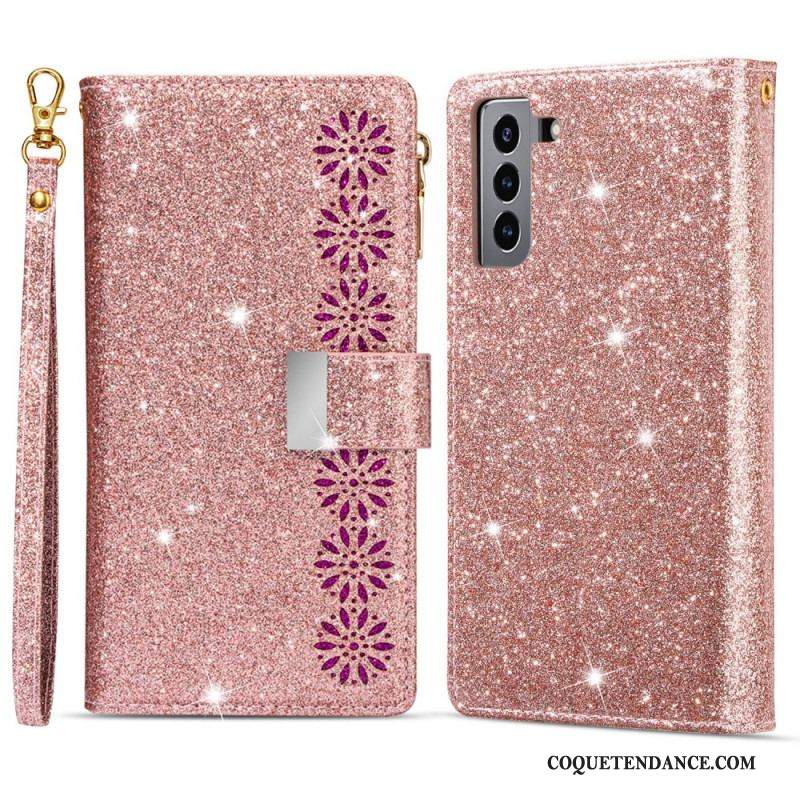 Housse Samsung Galaxy S22 Plus 5G Paillettes Portefeuille Zip