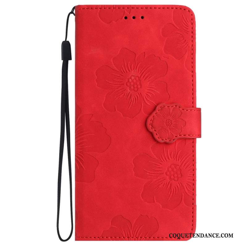 Housse Samsung Galaxy S24 5G Fleurs Imprimées à Lanière