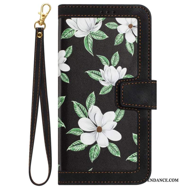 Housse Samsung Galaxy S24 5G Motif Floral Artistique à Lanière