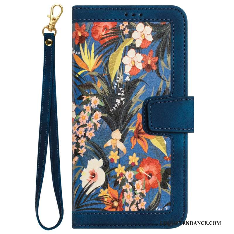 Housse Samsung Galaxy S24 5G Motif Floral Artistique à Lanière