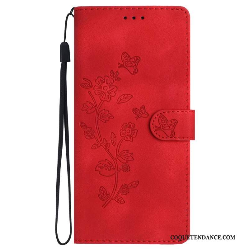 Housse Samsung Galaxy S24 5G Motif de Fleurs Discret à Lanière