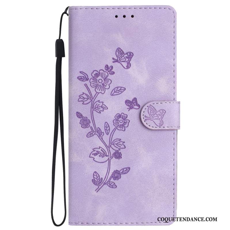 Housse Samsung Galaxy S24 5G Motif de Fleurs Discret à Lanière