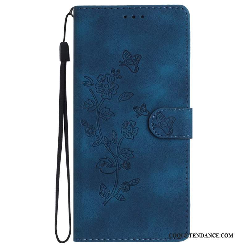 Housse Samsung Galaxy S24 5G Motif de Fleurs Discret à Lanière