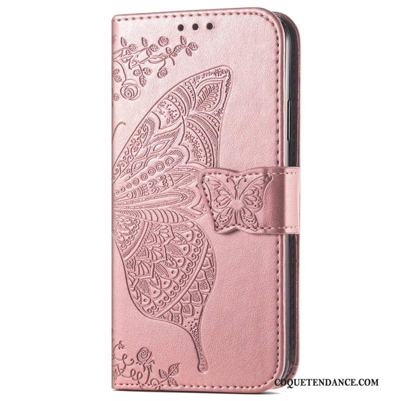 Housse Samsung Galaxy S24 Ultra 5G Papillon Baroque à Lanière