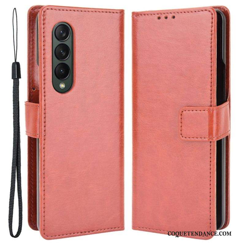 Housse Samsung Galaxy Z Fold 4 Classique à Lanière Simili Cuir Lisse