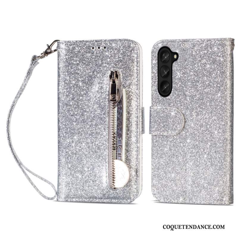 Housse Samsung Galaxy Z Fold 5 Porte-Monnaie Paillettes à Lanière