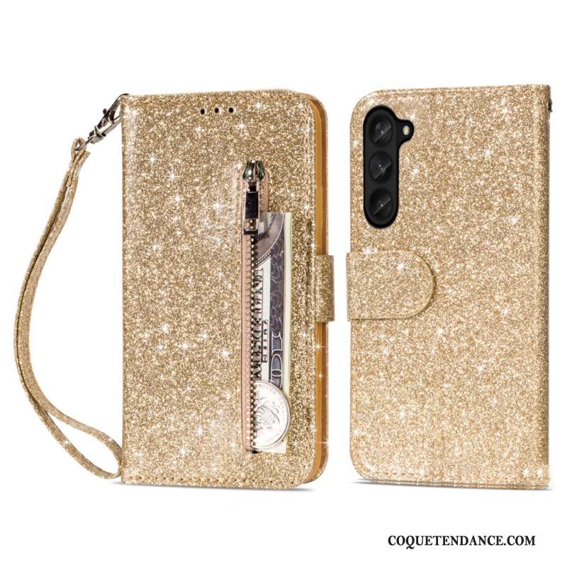 Housse Samsung Galaxy Z Fold 5 Porte-Monnaie Paillettes à Lanière