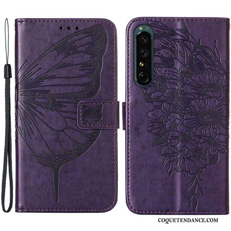 Housse Sony Xperia 1 IV Papillon avec Lanière