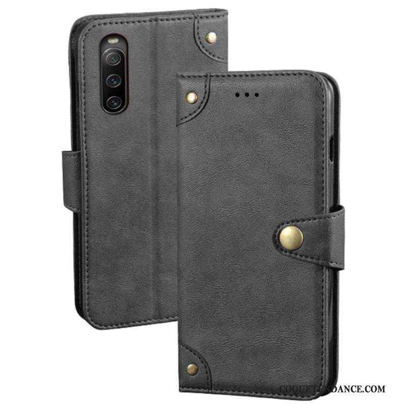 Housse Sony Xperia 10 IV Style Cuir avec Rivets IDEWEI