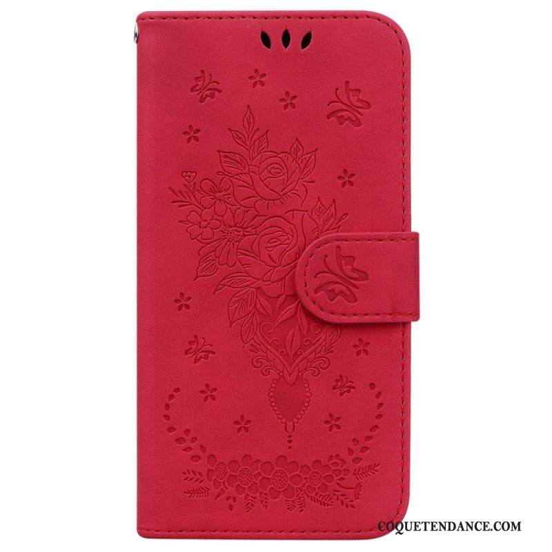 Housse Xiaomi 12 / 12X Roses et Papillons à Lanière