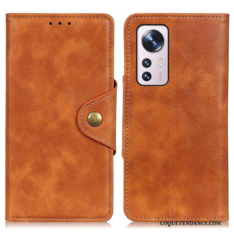 Housse Xiaomi 12 Pro Simili Cuir Vintage et Bouton