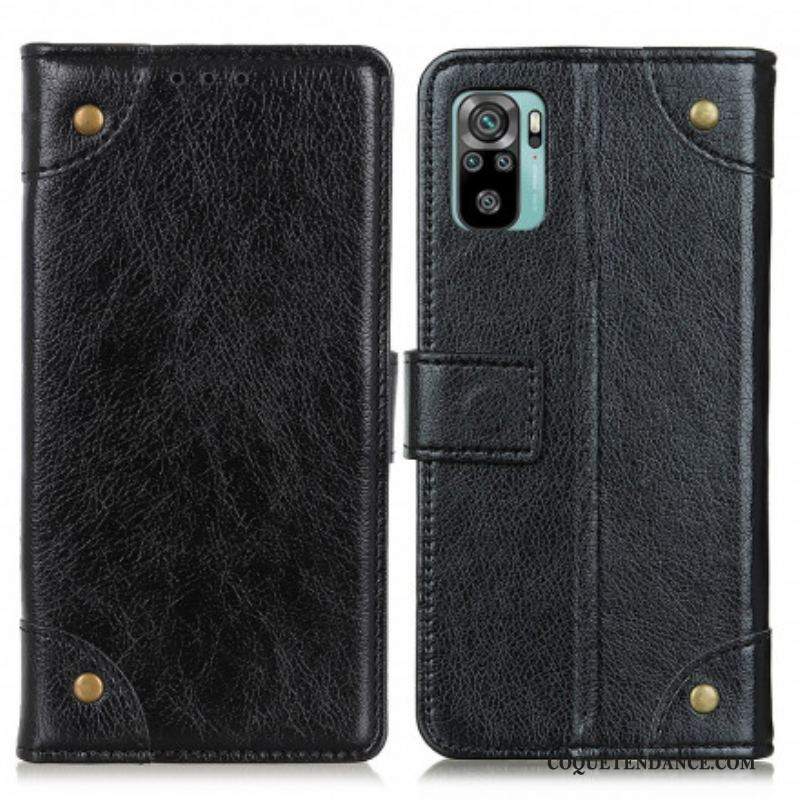 Housse Xiaomi Redmi Note 10/10S/Poco M5s Style Cuir Nappa Rivets Vintage