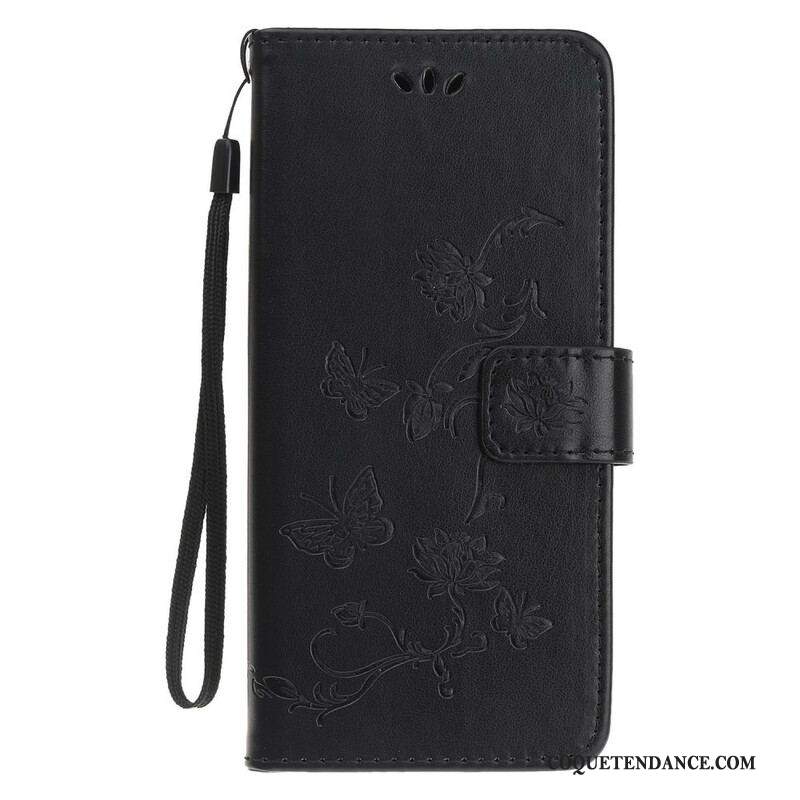 Housse iPhone 13 Mini Papillons et Fleurs à Lanière