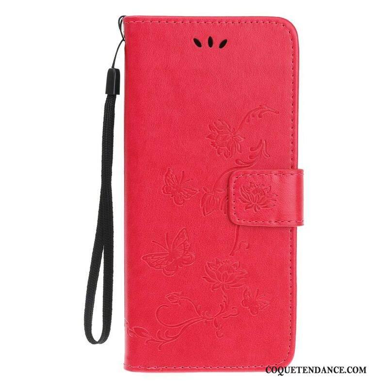 Housse iPhone 13 Mini Papillons et Fleurs à Lanière