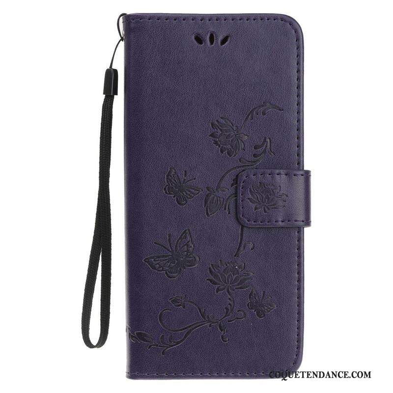 Housse iPhone 13 Mini Papillons et Fleurs à Lanière